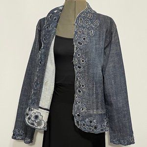 CHICO Beaded Blue Denim Jacket  NWOT
